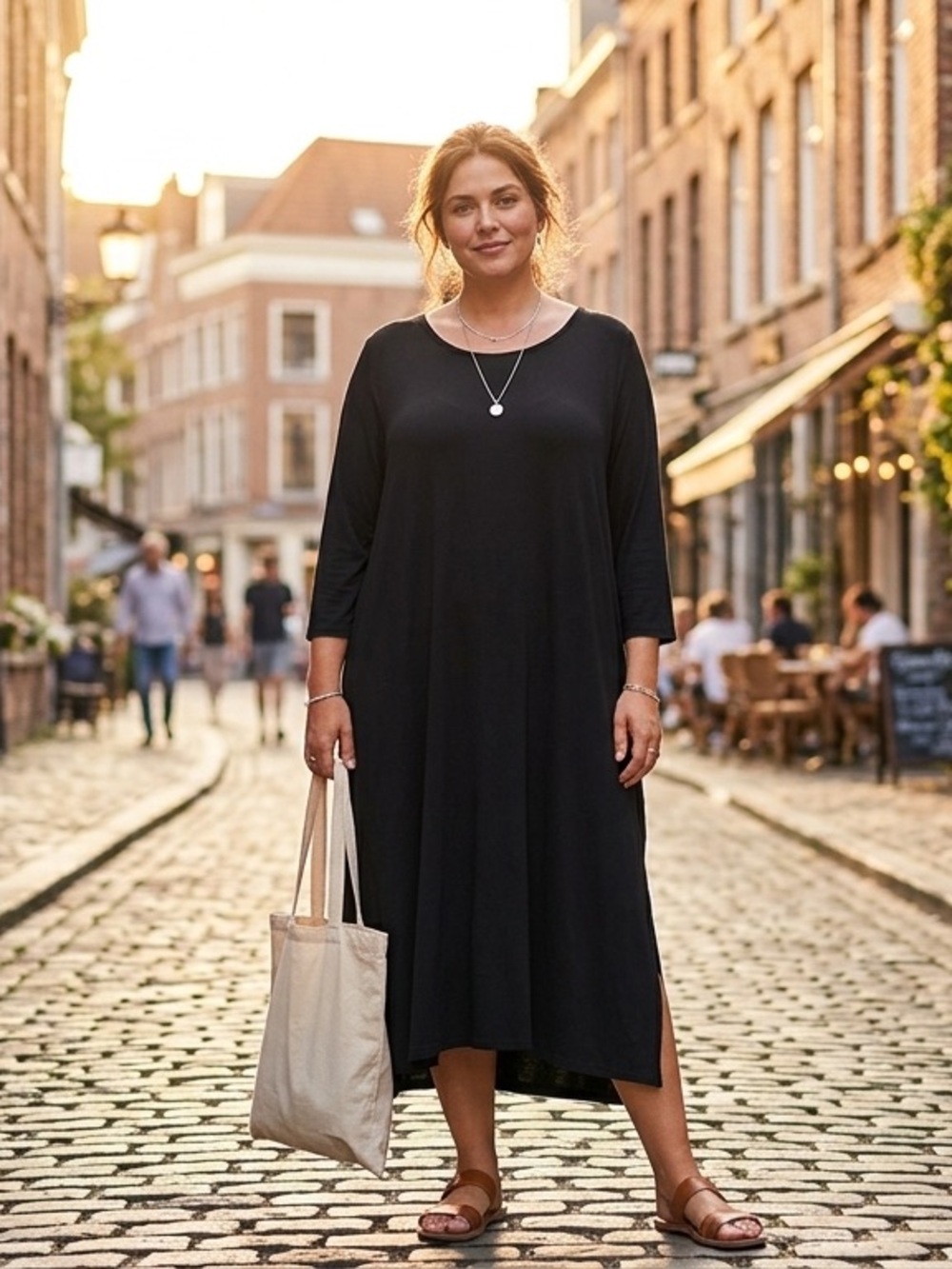 Tahari Black Round Neck Tunic Dress Top Women’s 1X Three-Quarter Sleeve Stretch
